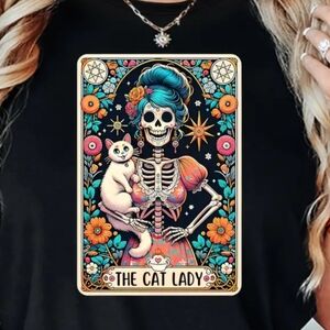 The Cat Lady Tarot Card Black Graphic T-Shirt - Size L